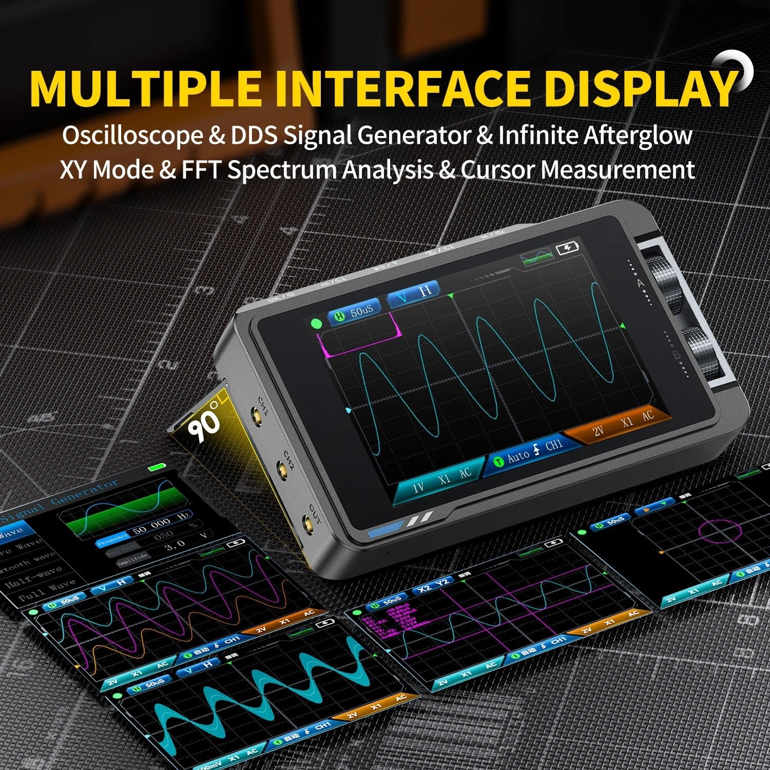 FNIRSI® DS215H 2-IN-1 50MHz 250MS/s Dual Channel Digital Oscilloscope DDS Function Singal Generator - Image 5