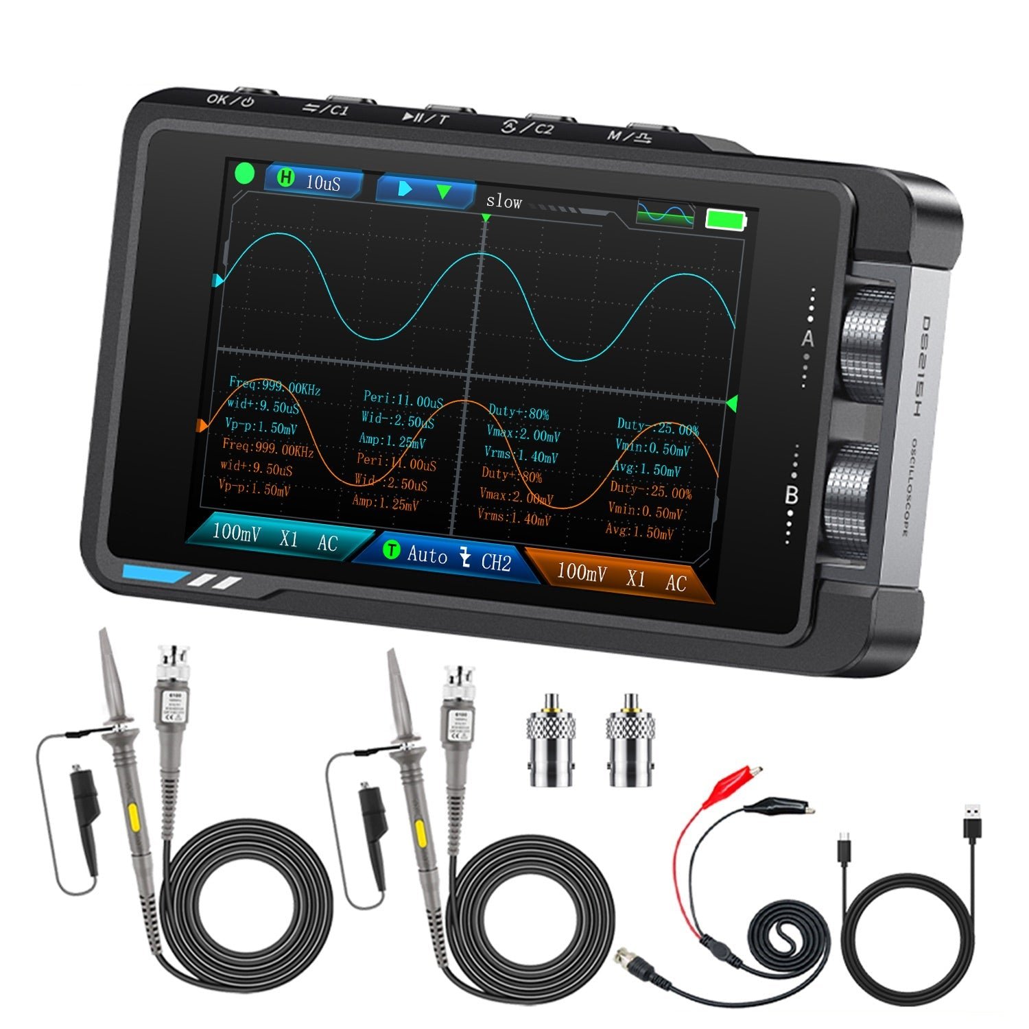 FNIRSI® DS215H 2-IN-1 50MHz 250MS/s Dual Channel Digital Oscilloscope DDS Function Singal Generator - Image 7